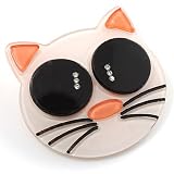 Funky White Plastic Cat Brooch