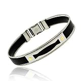 Genuine 18K Gold rubber Stainless Steel Screws Cable Mens Bracelet