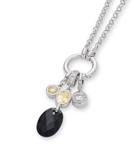 Celesta - Damencollier 44cm behangen mit einer Onyx-Platte und schwarzen und weissen Zirko Preisvergleich