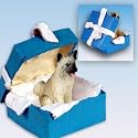 Akita Blue Gift Box Dog Ornament - Fawn