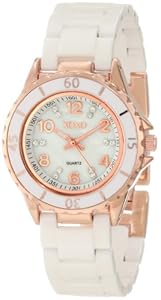 XOXO Women's XO2005 Swarovski Crystal Accented Rosegold-Tone White Ceramic Bracelet Watch