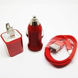 Red 8pin lightning USB Cable, 5V 1A Car Charger + AC Wall Charger Adapter for iPhone 5, iPhone 5G, iPod Touch 5, iPod Nano 7