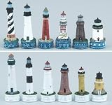 Lighthouse Chess Set In Walnut Storage Box (w/Board) - Chess Chessmen