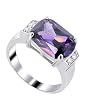 Emerald Cut Amethyst CZ Accent Ring Sterling Silver Band