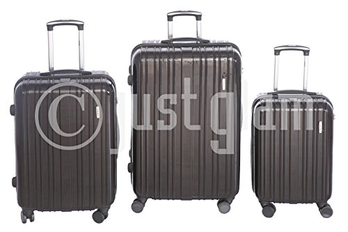 JustGlam - Set 3 Trolley 888 rigid suitcases ABS polycarbonate 8 wheels, small cabin luggage, a TSA lock for US customs