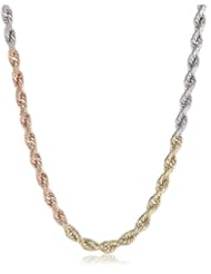 14k Tri Color Gold 1.7mm Hollow Rope Chain Necklace