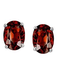 Tommaso Design (tm) Genuine Garnet Oval 8x6mm Earring Studs in 14 kt White Gold