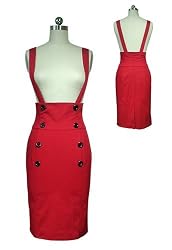Pin up Girl Skirt - Red High Waiste Pencil Skirt L