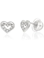 14K White Gold CZ Heart Baby Earrings