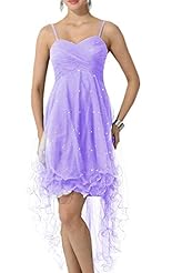 Tulle Spaghetti Strap Beaded High-Low-Hem Summer Evening Dress/Prom Dress/Party Dress/Wedding Dress 