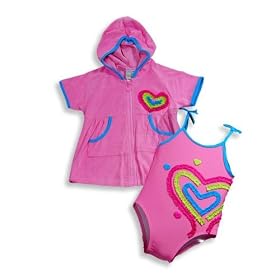 Swim' n Pretty by Baby Buns - Toddler Girls One Piece Bathing Suit And Coverup, Pink