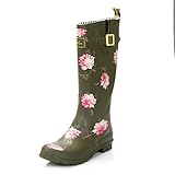 Joules Welly Print Grape Peony Green Women's Rain Snow Boots (6 US)