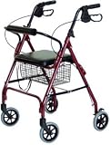 Walkabout Lite Four-Wheel Rollator: 12lb rollator; removable wire storage basket; loop locking brak