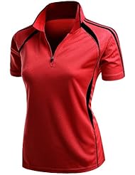 Apparel: Womens Coolmax 2 Tone Collar Zipup Short sleeve Polo Top RED XXL