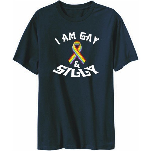 T-Shirt Mens Navy Blue ” I am gay and silly ” Adjetives Large