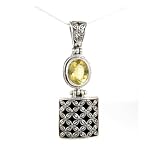 Intricately Detailed 925 Sterling Silver Pendant with 4 Carat Oval-cut Citrine Gemstone, Large Size Pendant, on 18 Inch Silver Snake Chain