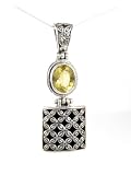 Intricately Detailed 925 Sterling Silver Pendant with 4 Carat Oval-cut Citrine Gemstone, Large Size Pendant, on 18 Inch Silver Snake Chain