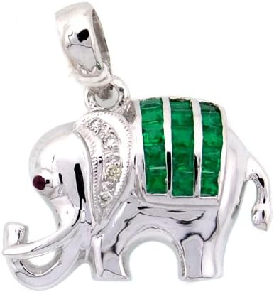 Emerald Pendant Diamond 18K White Gold Elephant Jewelry [P0006]