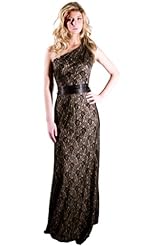 One Shoulder Polyester/Satin Lace Evening Dress/Maxi Dress  With a Ribbon  and a Sash 