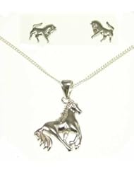kala-isjewels - Ladies - Silver Sterling " Horses "Pendant ( 0,79" ) , Earrings and Chain (16,53 " )