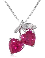 XPY Sterling Silver Created Rubies Double Heart Pendant Necklace, 18"