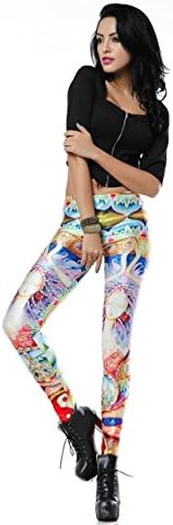 Womens Print Colorful Hindi Dance Style Print Stretch Fashion Leggings