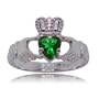 Emerald Claddagh Ring 14K White Gold Irish Wedding Band