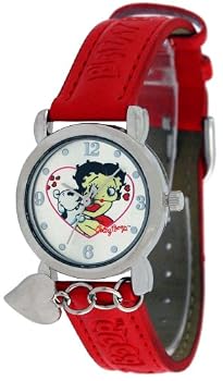 The classic Betty Boop watch with a 'HEART' CHARM. - Red band with embossed Betty signature