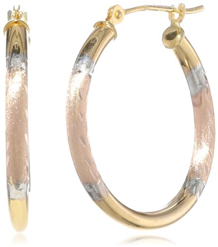 10k Tricolor Gold Satin and Diamond-Cut Hoop Earrings