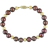 14k Yellow Gold 8-9mm Cultured Freshwater Brown Pearl and Gold Bead Bracelet