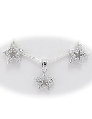 Sterling Silver CZ Star Pendant Earrings Flat Cable Chain 18 inch