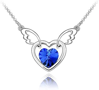 PurryRing Austrian Sapphire Angel Wing with Open Heart Crystal Pendant Necklace