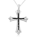 10k White Gold Black and White Diamond Cross Pendant (1/5 cttw, I-J Color, I2-I3 Clarity), 18"