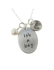 Its a Boy, Sterling Silver Personalized Hand Stamped Necklace, 18 Inches