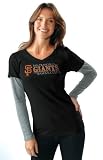 MLB Women's San Francisco Giants Long Sleeve Double Layered V Neck Tee (Black, Large)
