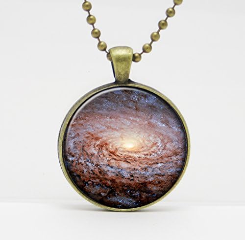 Sunflower Galaxy, Messier 63, Space, Telescope Art Glass Pendant or Key Chain- 30 mm round- Chain Included- Made to Order