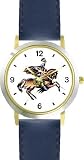Knight on Horseback Ready for the Joust Horse - WATCHBUDDY&reg; DELUXE TWO-TONE THEME WATCH - Arabic Numbers - Blue Leather Strap-Children's Size-Small ( Boy's Size & Girl's Size )
