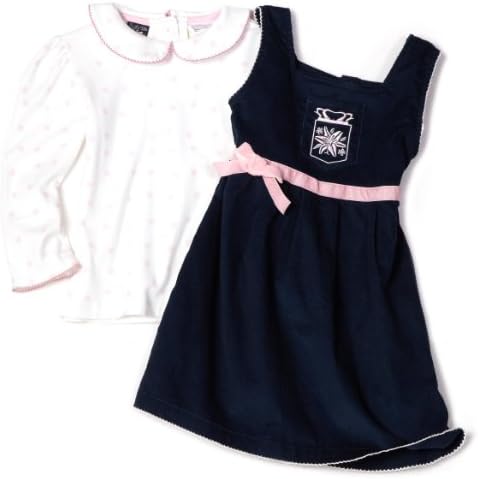 So La Vita Little Girls' Velvet Waist Trim Dress, Navy, 6
