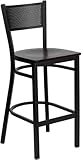 HERCULES™ Series Black Grid Back Metal Restaurant Bar Stool with Mahogany ....