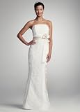 David's Bridal Wedding Dress: Strapless Ruched Mermaid Gown with Sash Style 49177D