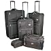 Confidence 5 Piece Suitcase Set / Expandable Luggage with Wheels, Black