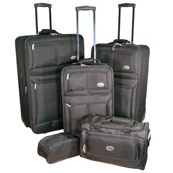 Confidence 5 Piece Suitcase Set / Expandable Luggage with Wheels, Black