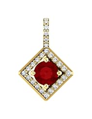 10K Yellow Gold 5.00mm Round Cut Ruby and Diamond Pendant