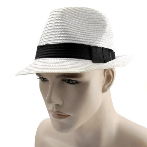 Easy Match Summer Outdoor Sports Camping Hiking Hunting White Fedora Straw Hats Cap Black Linging