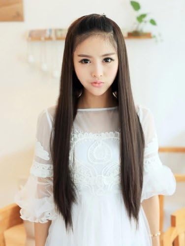 New Women's Girls Long Straight 3/4 Half Wig Full Hair Hairpiece 3 Colors (Dark Brown)