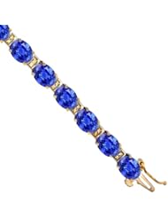 10K Yellow Gold Natural Blue Sapphire Oval Tennis Bracelet 5x7 mm stones, 7 inches