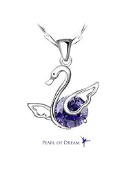 The Elegance of Swan [Purple] White Gold Plated 925 Sterling Silver Pendant Necklace