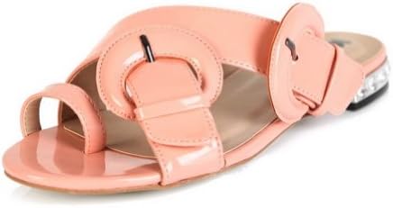 Kvoll Lady's Solid Patent Leather Button Slippers with Rhinestones,Pink,39