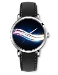 SPRAWL Aanalog Fashion Series Silver Ladies Watches of Genuine Black Leather Strap,Unique Wrist Watch for Women Girls Designed with Strip light and stars