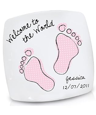 personalised girl's footprint 'born on' plate